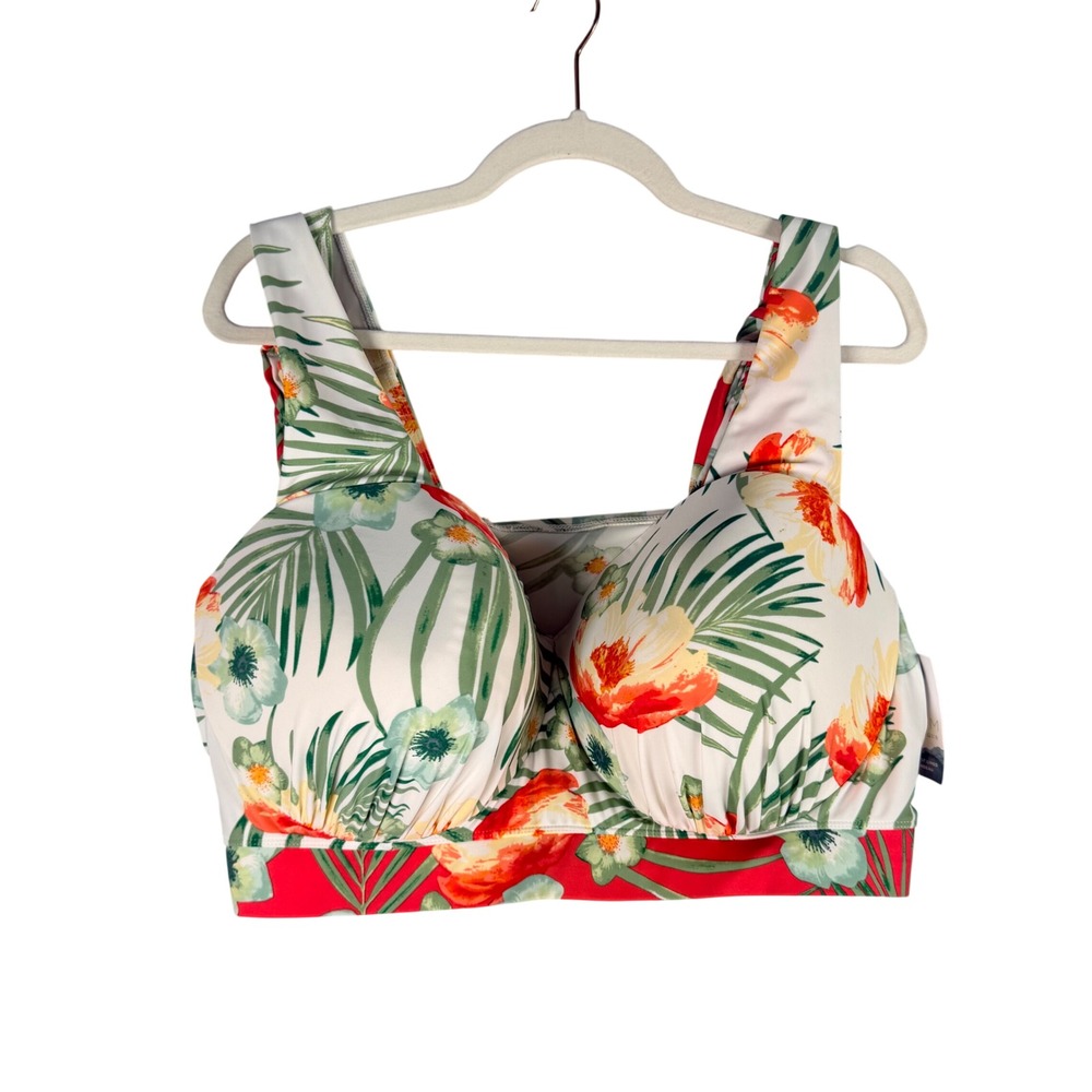 Cacique Swim Bikini Top Womens 46DDD Tropical Floral Underwire Tie Shoulder New